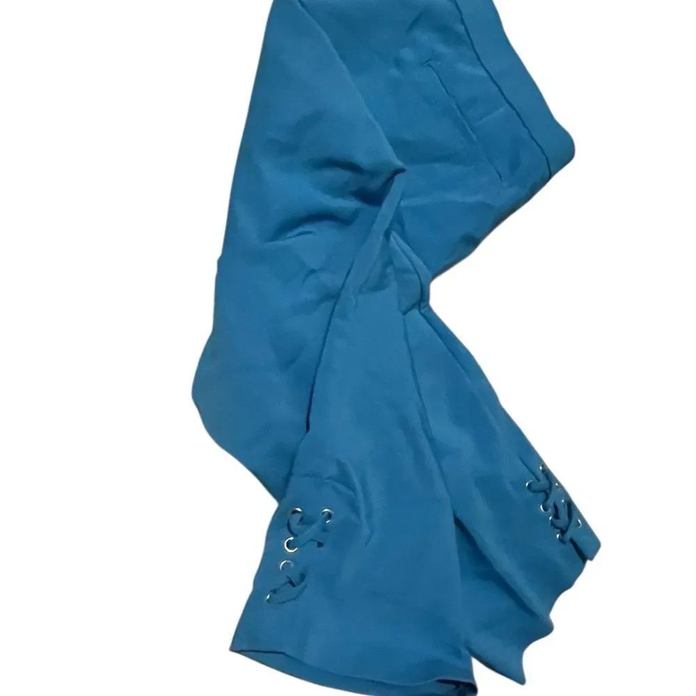 Rafaella size 14 ladies Teal Blue Casual Pants with Lace-Up Hem excellent - Picture 2 of 2